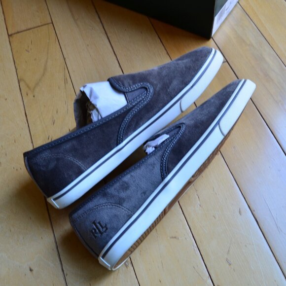 Ralph Lauren Grey Velvet Janis Slip On Round Toe Sneakers Size 9.5B NEW - Picture 4 of 11